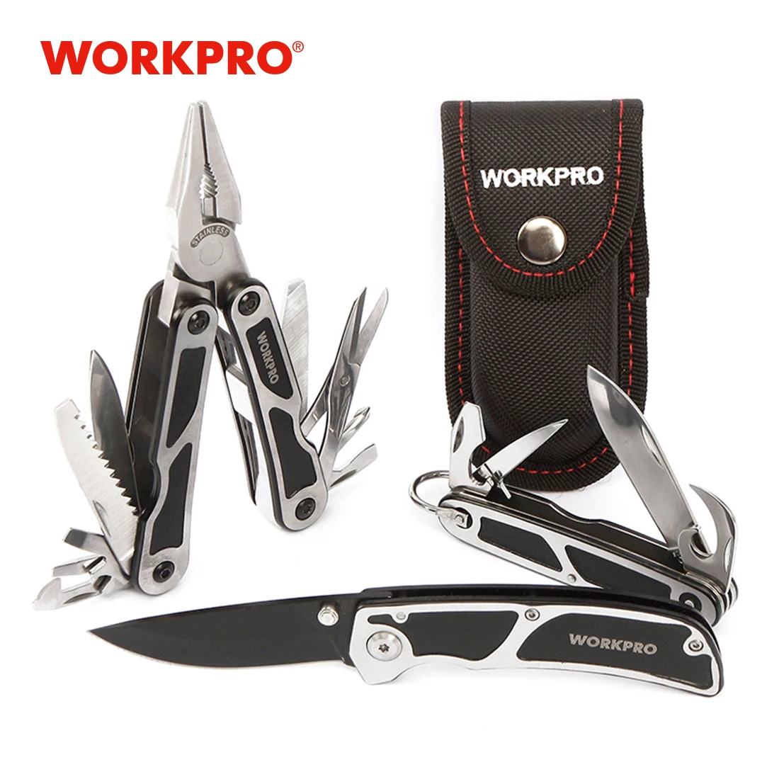 WORKPRO-Multi Pliers Set, Multi Pliers, Portable Tool, Camping Knife, Outdoor Survival Knives, Hunting Tactical, 15 in 1, 3 Pcs