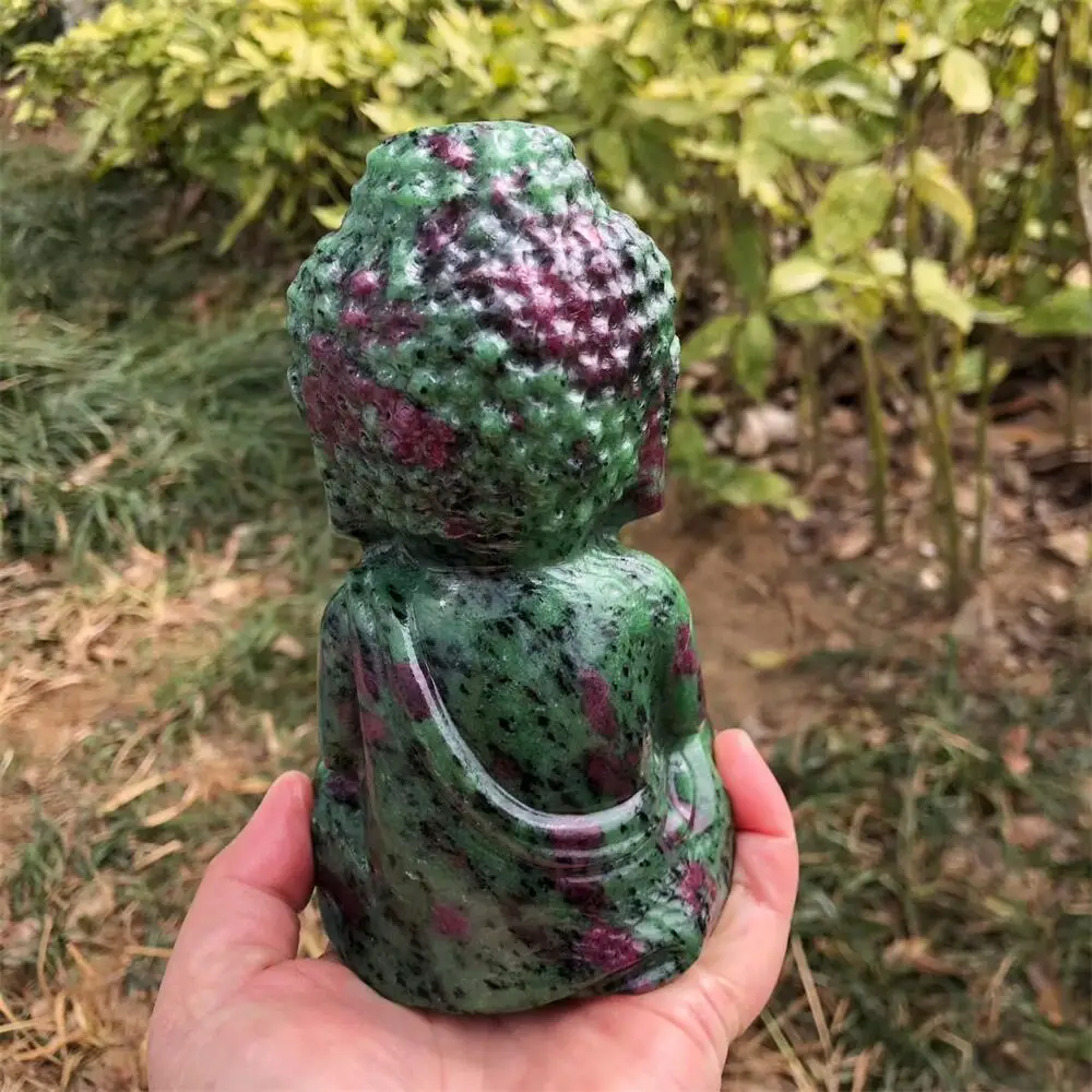 Natural Ruby Zoisite Quartz 15cm Buddha Carving Crystal Healing Mineral Polished Home Decoration Animal Ornament Gift
