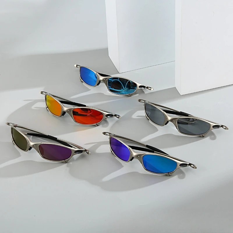 Zinc alloy X metal Juliet silver frame cycling glasses coated polarized sunglasses with concave shape windproof glasses