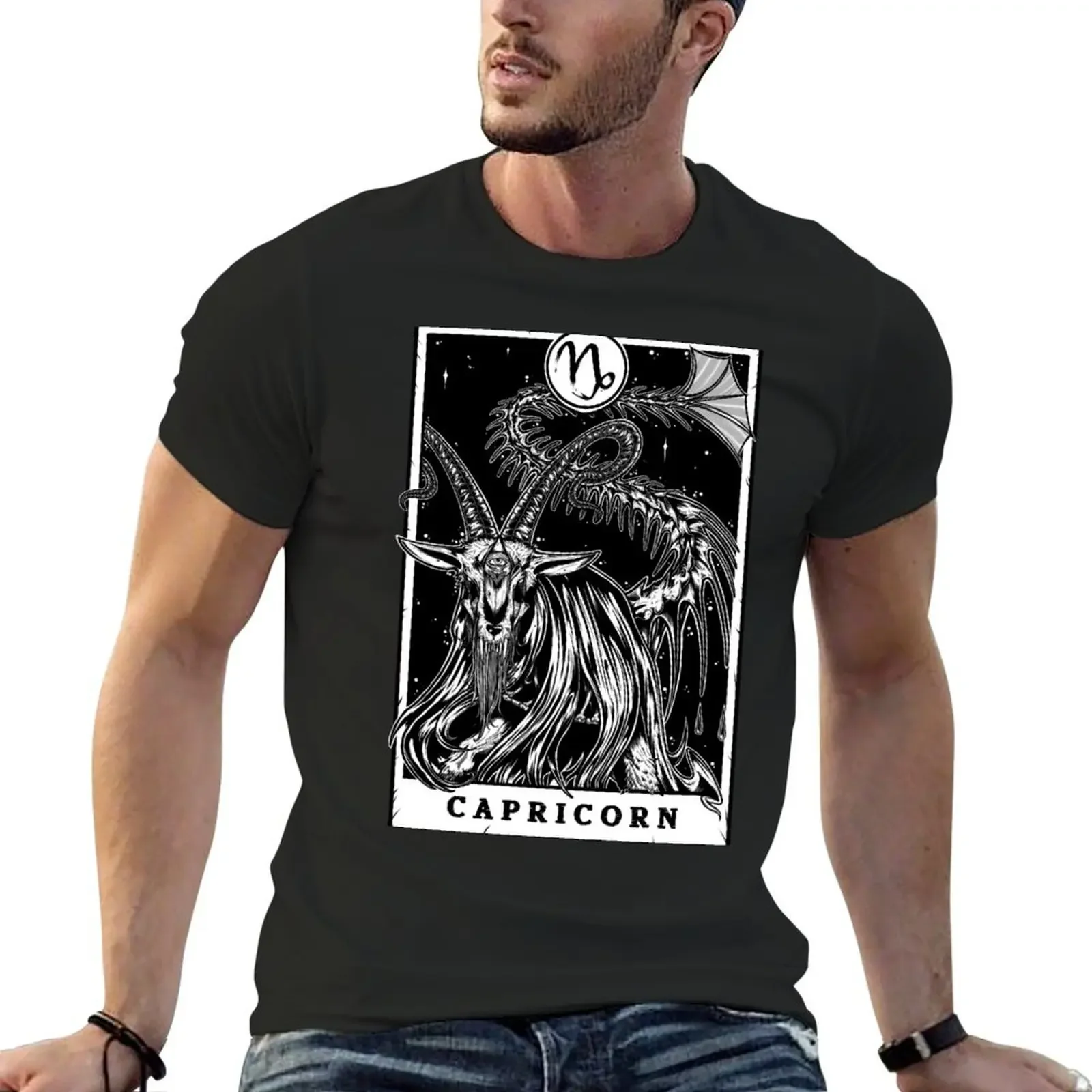 Capricorn Zodiac Tarot Blk T-Shirt anime clothes Aesthetic clothing customs design your own boys whites Men's t-shirt