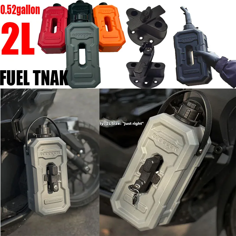 2026 New 2L Thick Motorcycle Jerry Can Spare Fuel Tank Anti-Static Petrol Gas Container Emergency Backup Can With Mount Kit