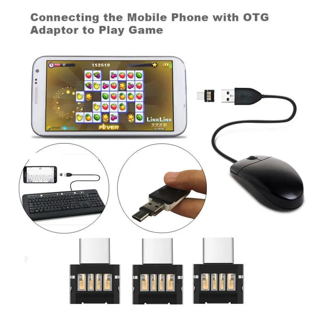 OTG Micro USB Tipo C Adaptador, Conector de Dados Feminino para Macbook, Samsung, Telefone Android, Universal, 2.0