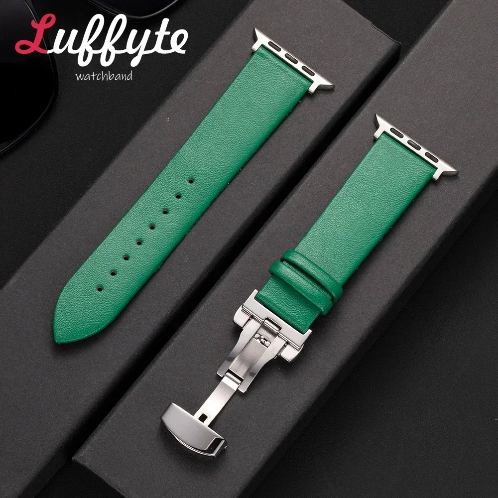 Ультратонкий кожаный ремешок для Apple Watch 1-10 Ultra SE 2, ремешок для часов с пряжкой-бабочкой для IWatch 38/40/41/42/44/45/46/49 мм
