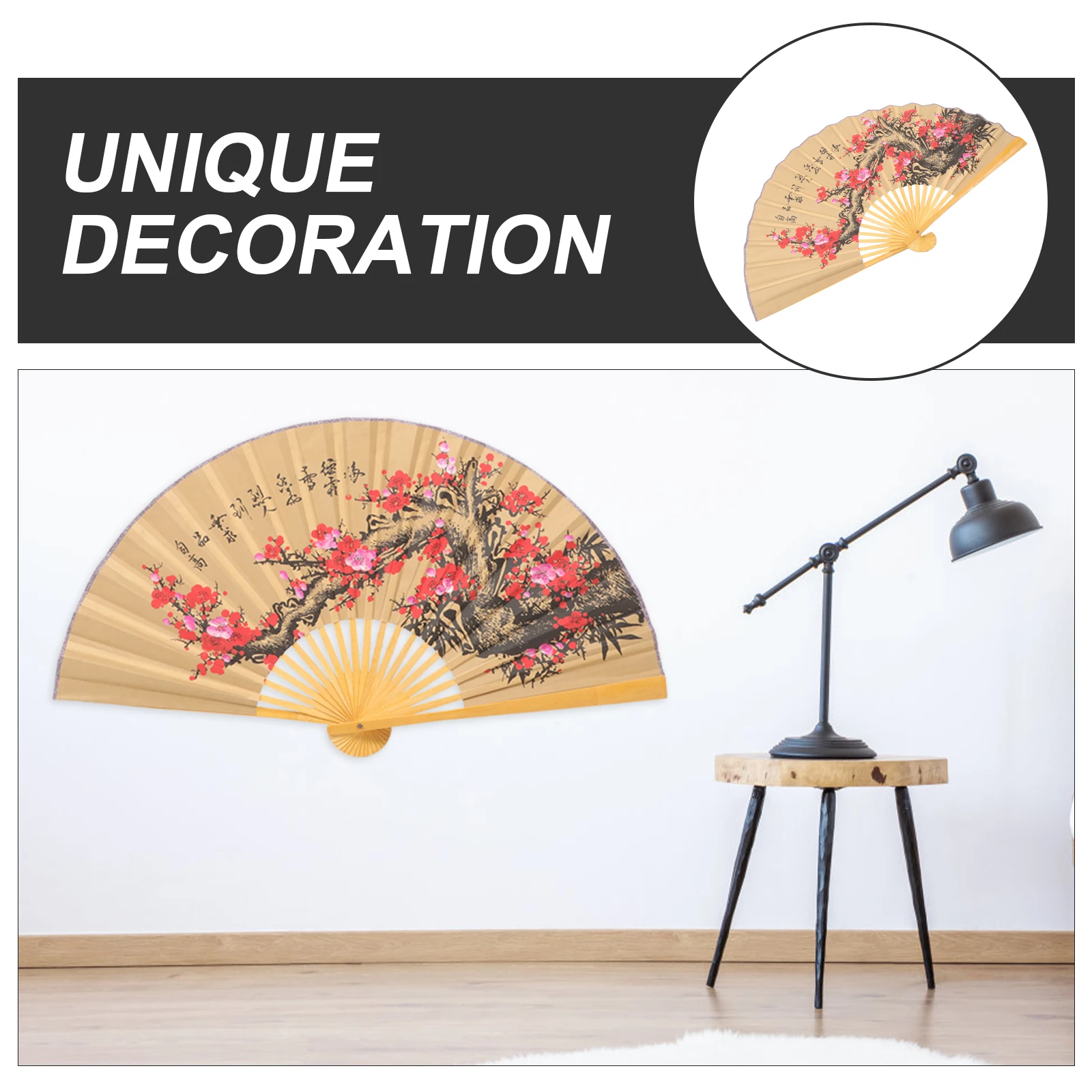 

Chinese Fan Wall Hanging Large Paper and Wood Folding Fan for Home Decor and Wedding Celebrations Chinese Wall Decor