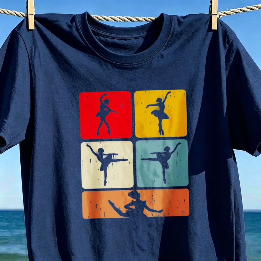 Retro Ballet Dancer Silhouette Womens T-Shirt Ballet Dancing Gift For Her Fashion Ballet Lover Cotton Tees Aesthetic Casual Tee