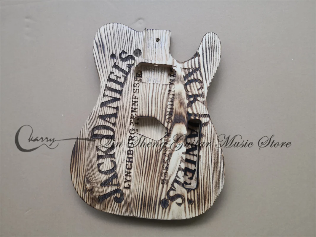 Carbonized ASH Wood Guitar Body ASH Wood Engrave Jack  Without Paint Te Body