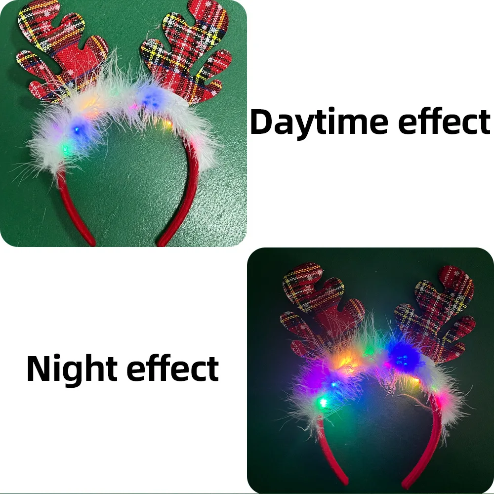 Tanduk LED ikat kepala Natal warna-warni hiasan kepala lampu LED ikat kepala Natal bersinar pohon Natal serpihan salju karet rambut