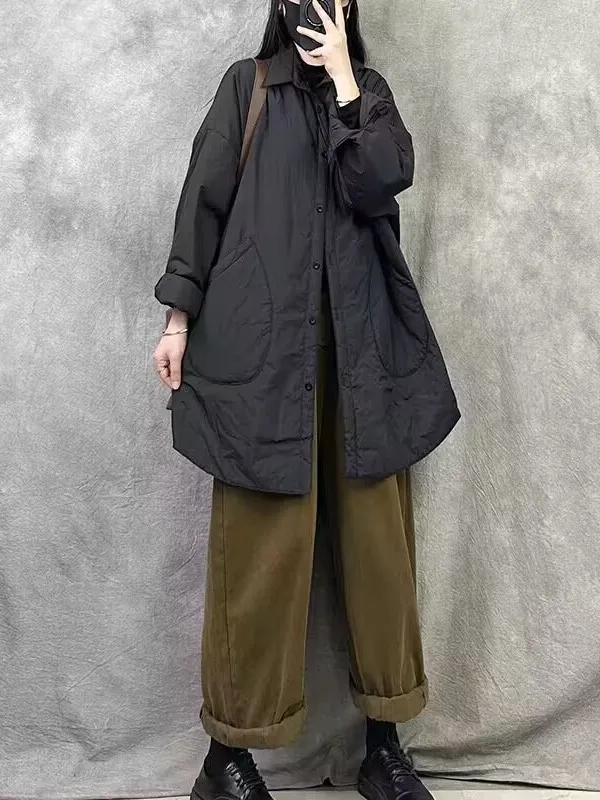 Cappotto invernale leggero in cotone Jaet da donna retrò Sle Colletto lungo con chiusura a bottone singolo Cappotto invernale Thiened