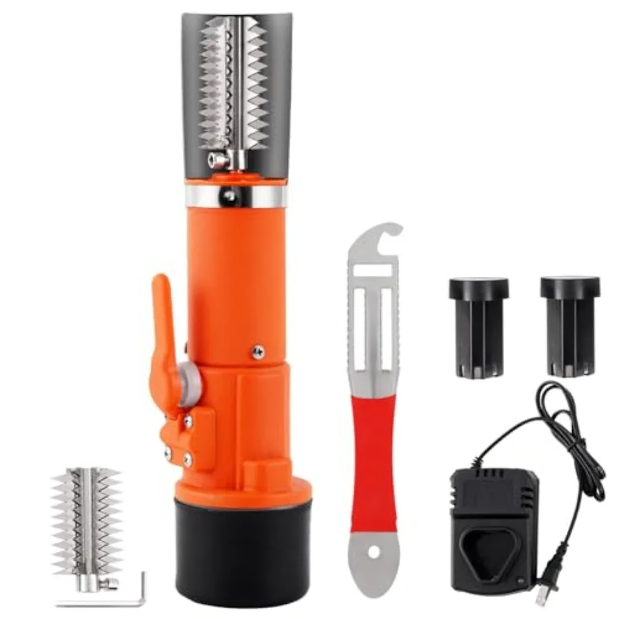 

Cordless electric fish scaler for kitchen use, stainless steel body with black finish, waterproof design and automatic scaling