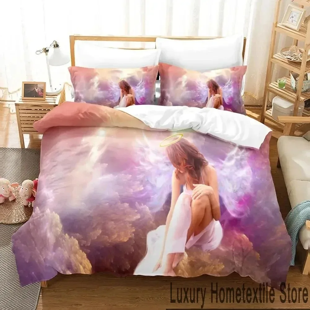 

3D Print Guardian Angel Bedding Set Boys Girls Twin Queen King Size Duvet Cover Pillowcase Bed boys Adult Home Textileextile