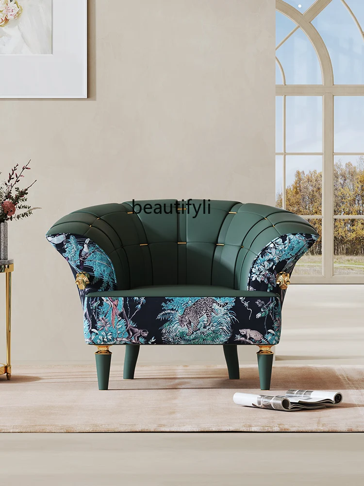 Light Luxury Couch Embroidered Color Picture Flannel Leisure Chair Living Room Single Designer Bedroom Balcony Chair