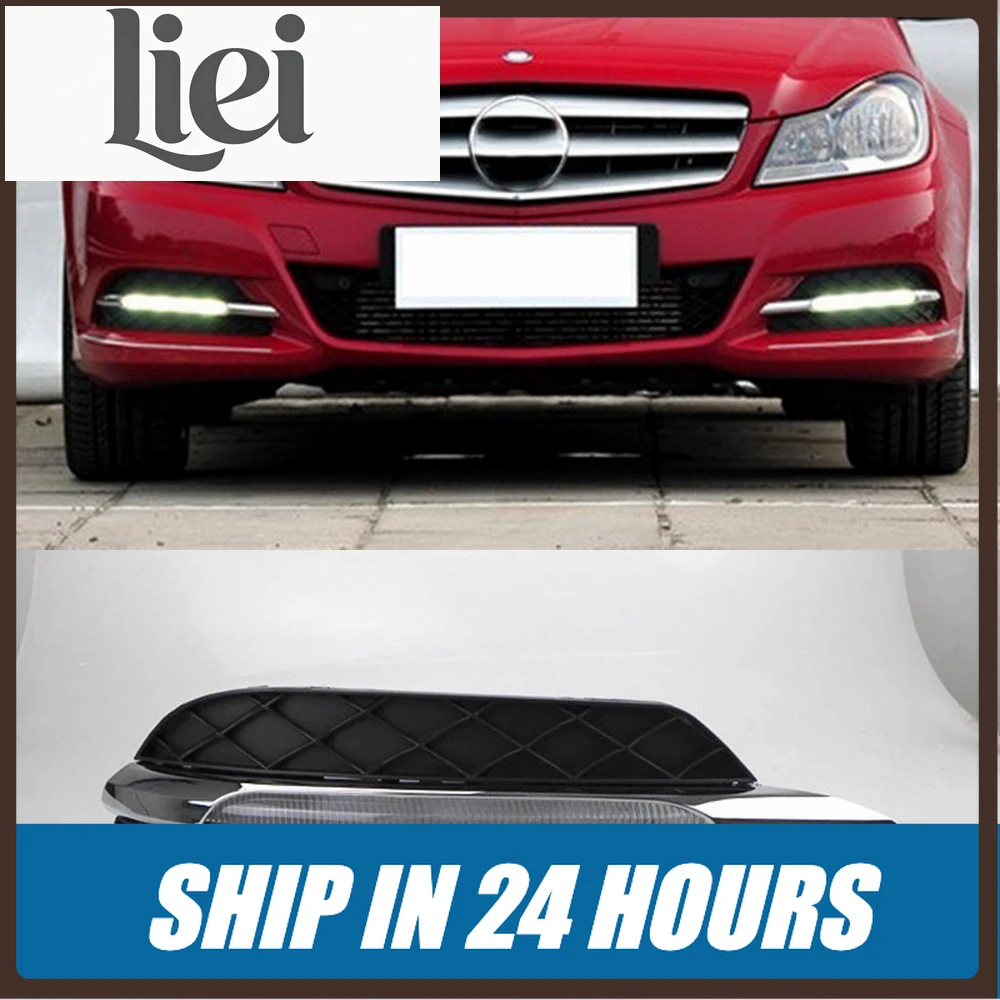 LIEI CSCSNL LED For Mercedes Benz W204 C200 C260 C300 C CLASS 2011 2012 2013 DRL Daytime Running Lights Fog Head Lamp Cover