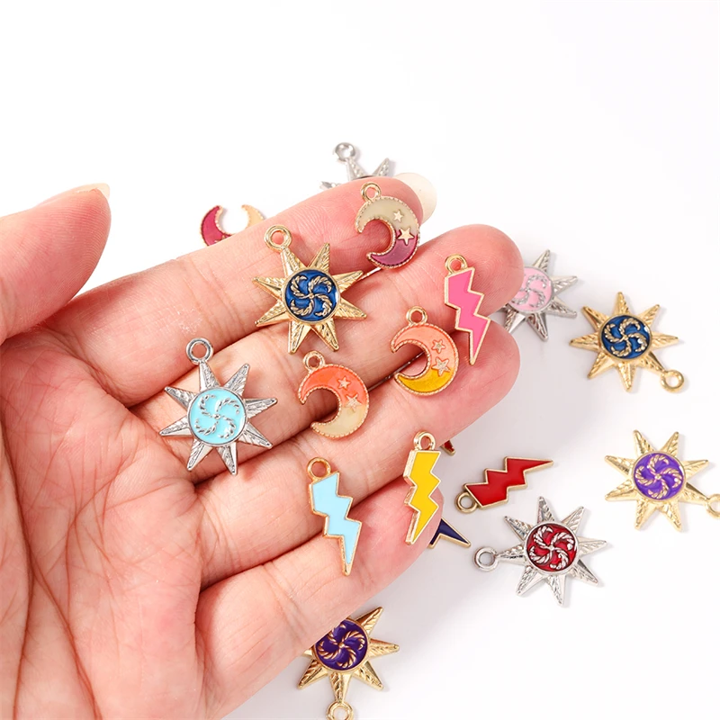 

Duarte 10Pcs/Lot Cute Colorful Enamel Sun Lightning Charms Pendants for Making Earrings Necklaces DIY Crafts Jewelry Accessories