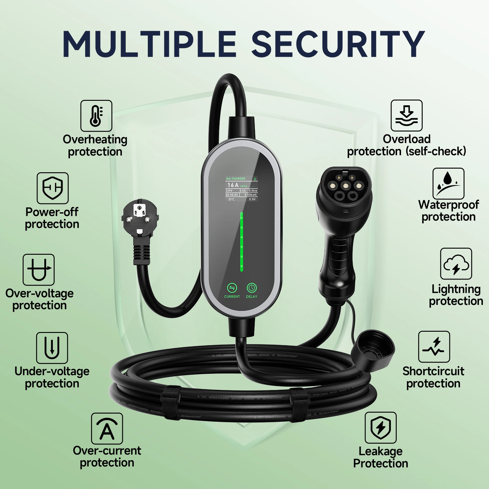 AFYEEV 3600W Portable Type2 IEC62196-2 EV Charger Type1 SAE J1772 Electric Car Charger GBT EVSE Charging Cable Wallbox EU Plug