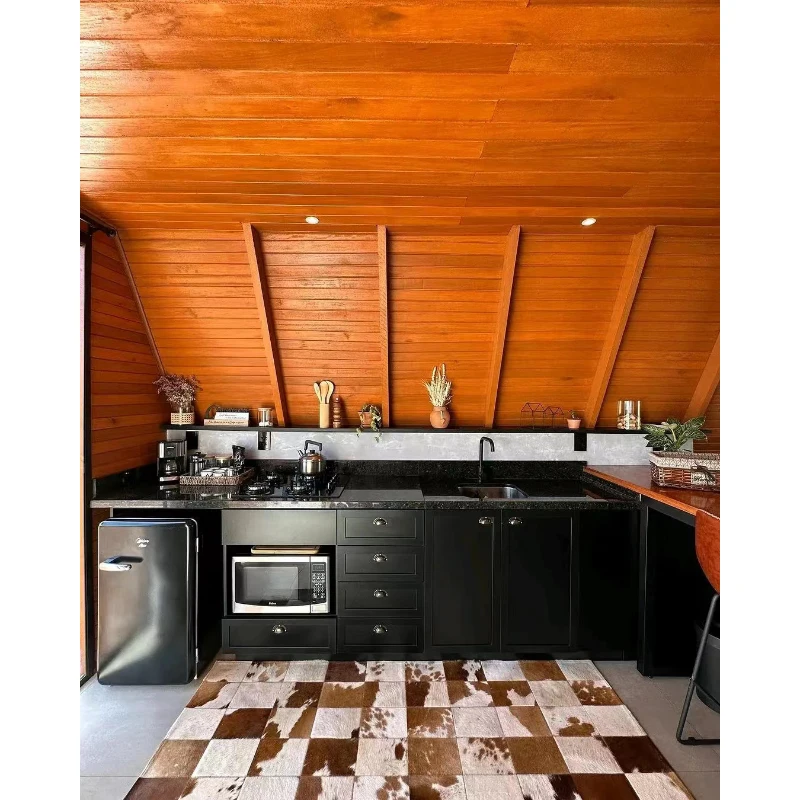 طقم جاهز من الفولاذ المقاوم للماء، منزل خشبي فاخر، شجرة منزل مثلث، منزل بإطار