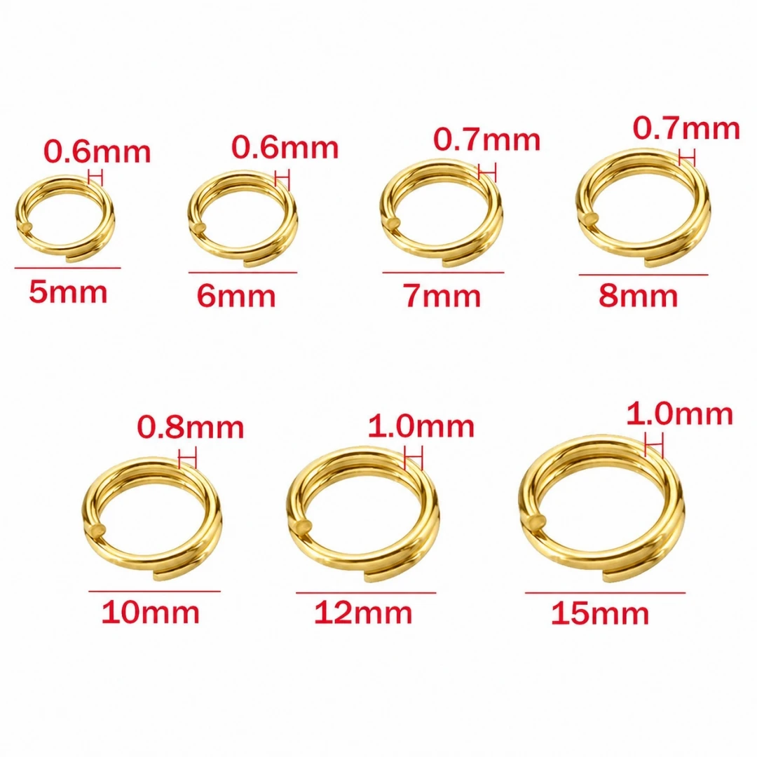 100-50pcs 5/6/7/8/10/15mm Stainless Steel Gold Plated Double Jump Ring Connector for Diy Jewelry Making Accessories Wholesale