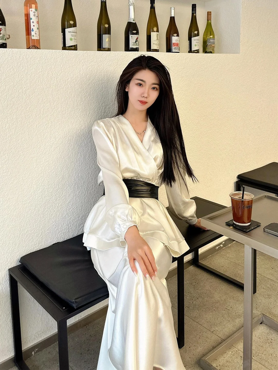 

Elegant V-Neck Long Sleeve Shirt Women's Fashion Spring 2026 Slimming Versatile Skirt Set Commute Style Polyester Fiber