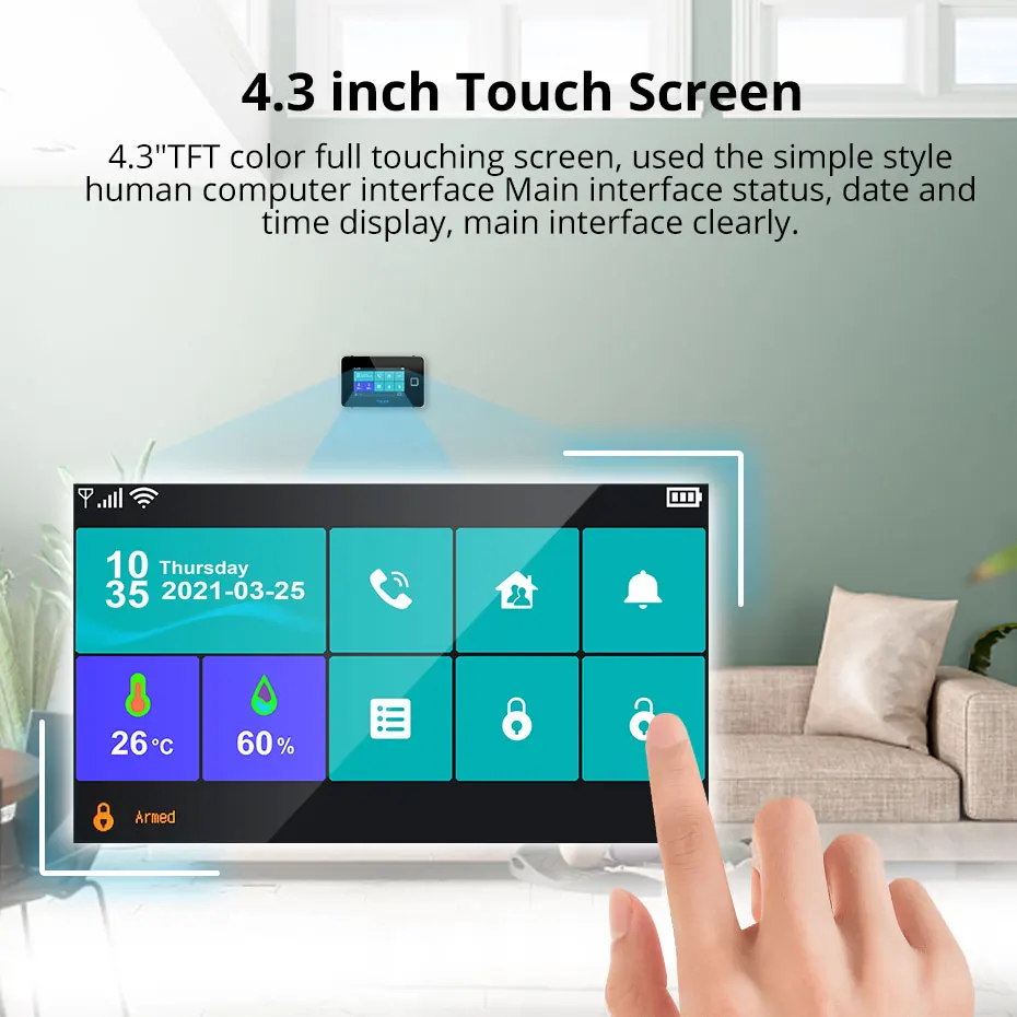 FUERS-sistema de alarma de seguridad para el hogar, pantalla TFT de 4,3 pulgadas, G60B, WiFi, GSM, Tuya, pantalla inteligente de temperatura y humedad, alarma antirrobo de 433MHz
