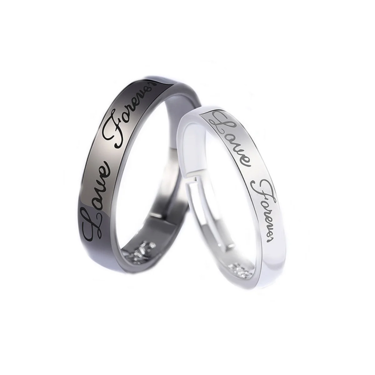 2 Teile/satz Klassische Schwarz Weiß Liebe Für Immer Buchstaben Paar Ringe Für Frauen Männer Romantische Einfache Liebhaber Worte Passenden Ring Schmuck