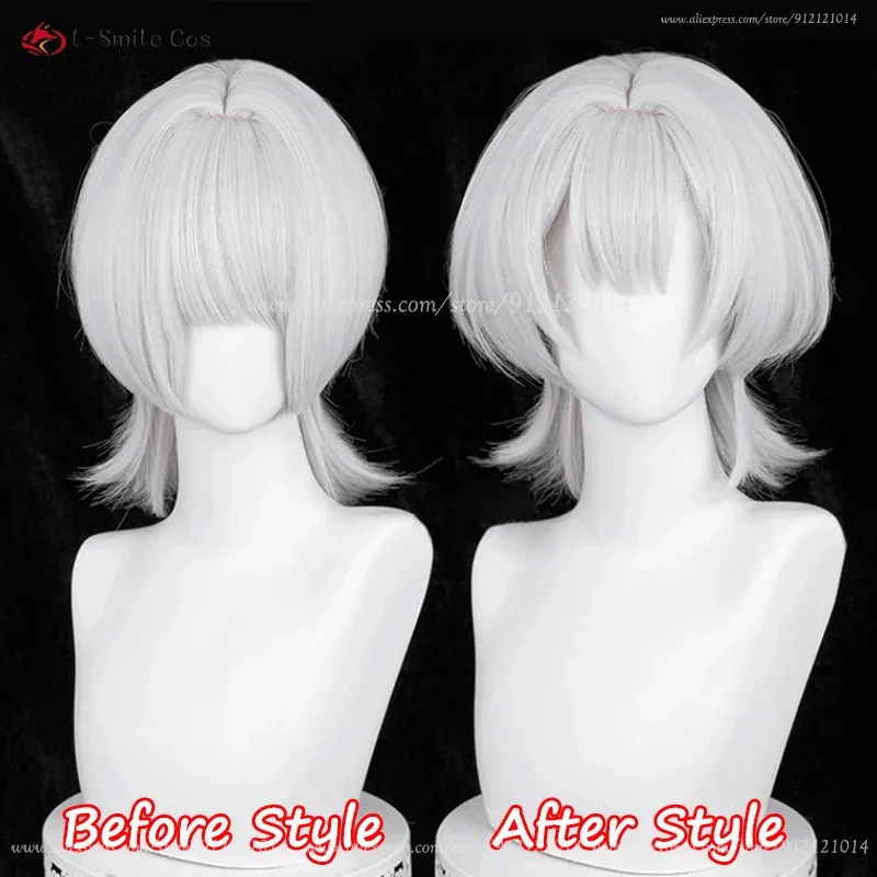 Rana Kaname 35cm pelucas blancas plateadas Anime Cosplay para mujeres pelo sintético resistente al calor Halloween + gorro de peluca
