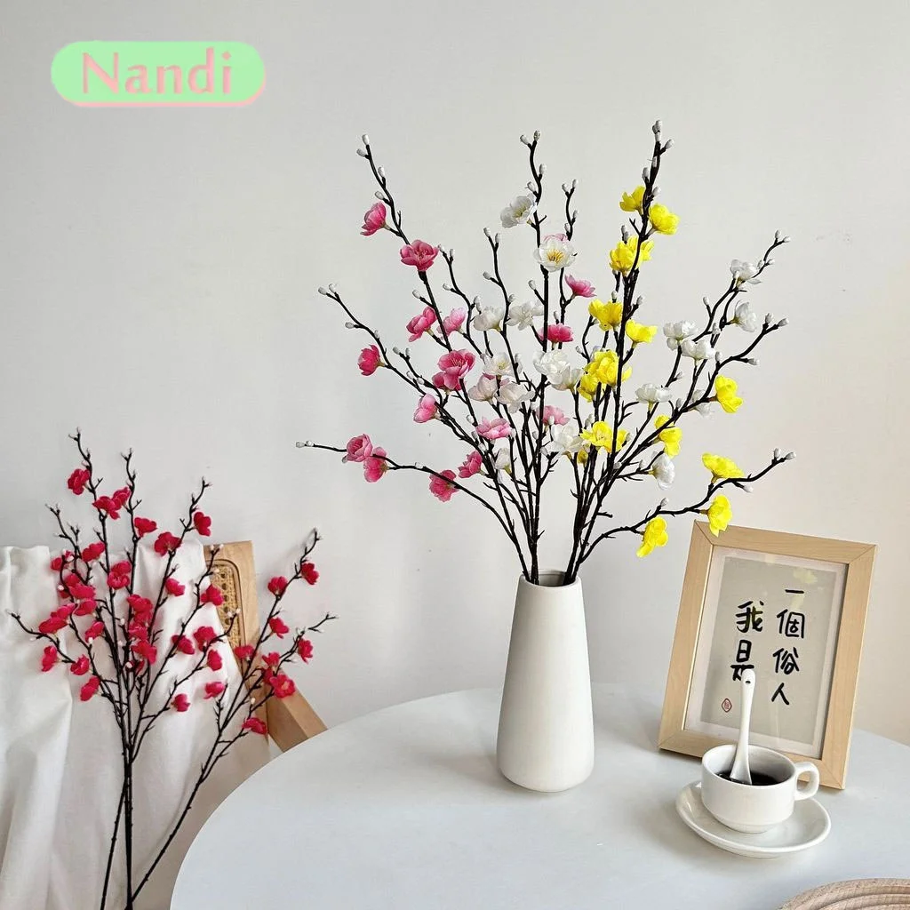 5 Stück künstliche Pflaumenblüten für Heimregale, Büroschreibtische, Hochzeiten, Party-Hintergründe, Geschenkbouquets, Badezimmerdekoration