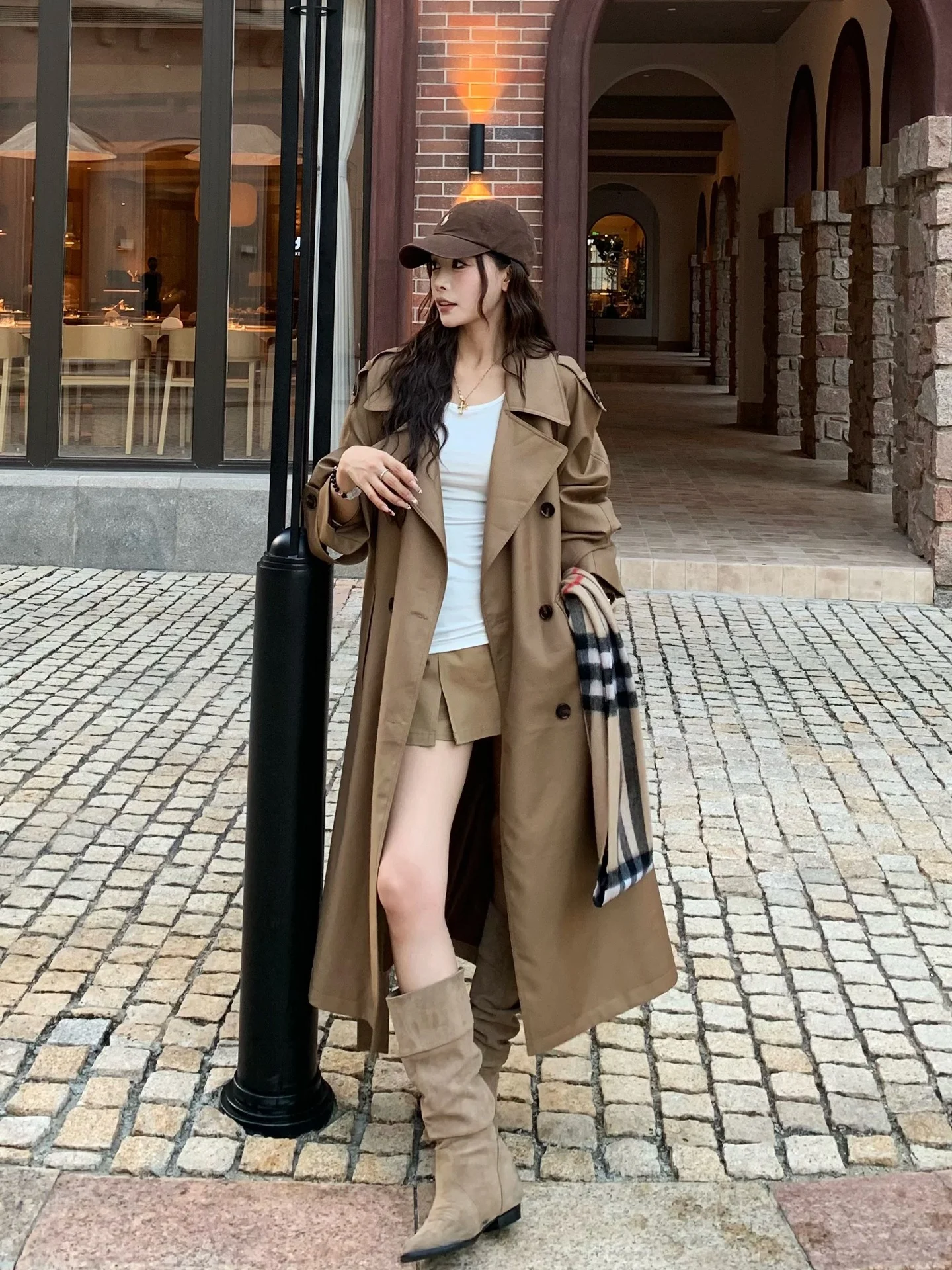 

Ele Briti Sle Women's Long Coat with Stand Collar Autumn Winter Polyester Viscose Fiber Double Breasted Windbreaker