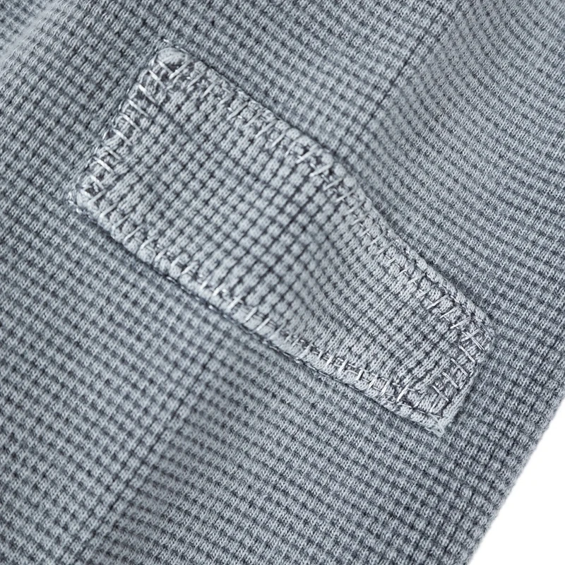 Neue Stil Einfarbig Waffel Langarm T-shirt Retro Tun Alte Casual Einfache Kreative Design Patch Top T