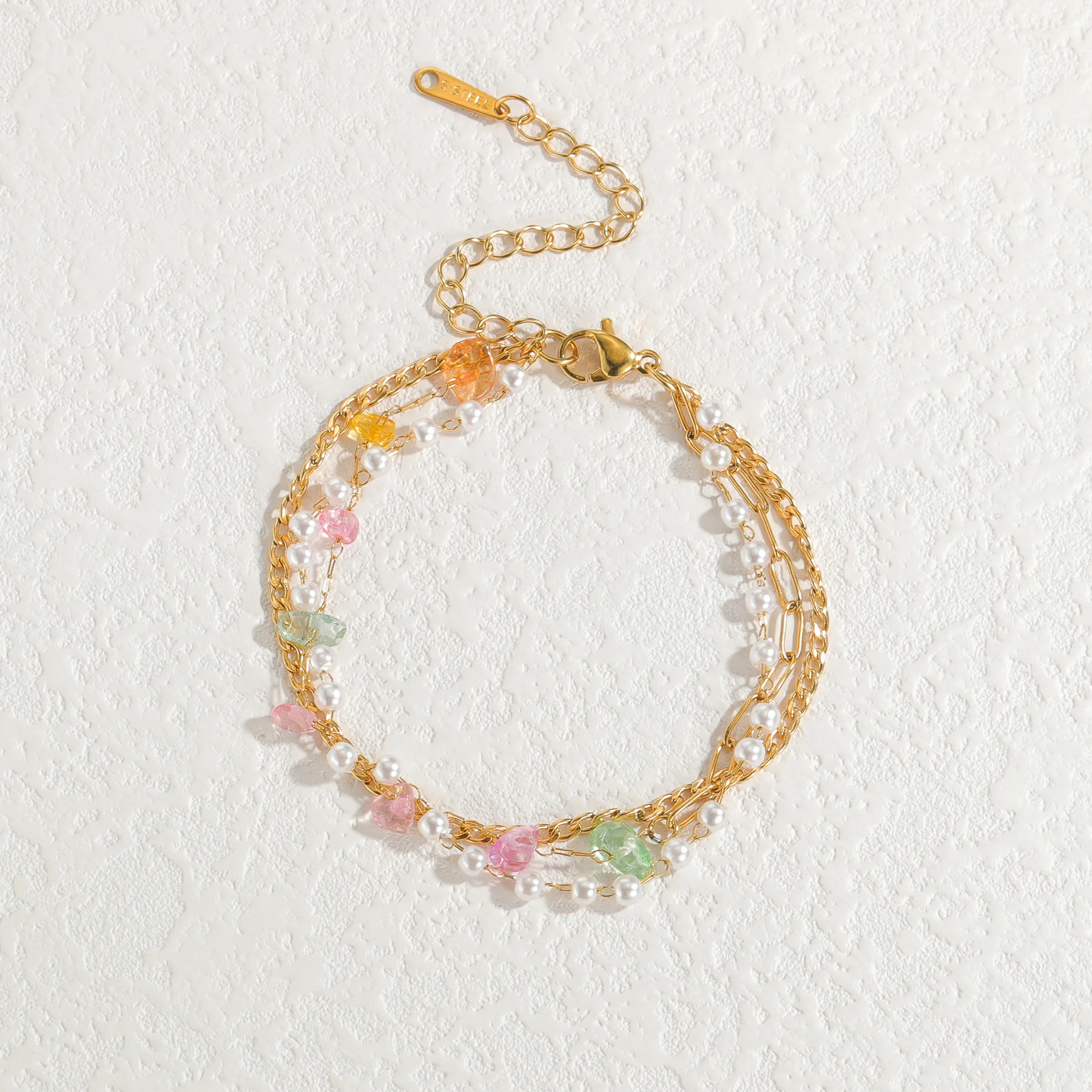 Nextvance Trendy Multi-layers Colorful Stones Bracelets Shell For Women Stainless Steel Gold Plated Chain Jewelry Gifts
