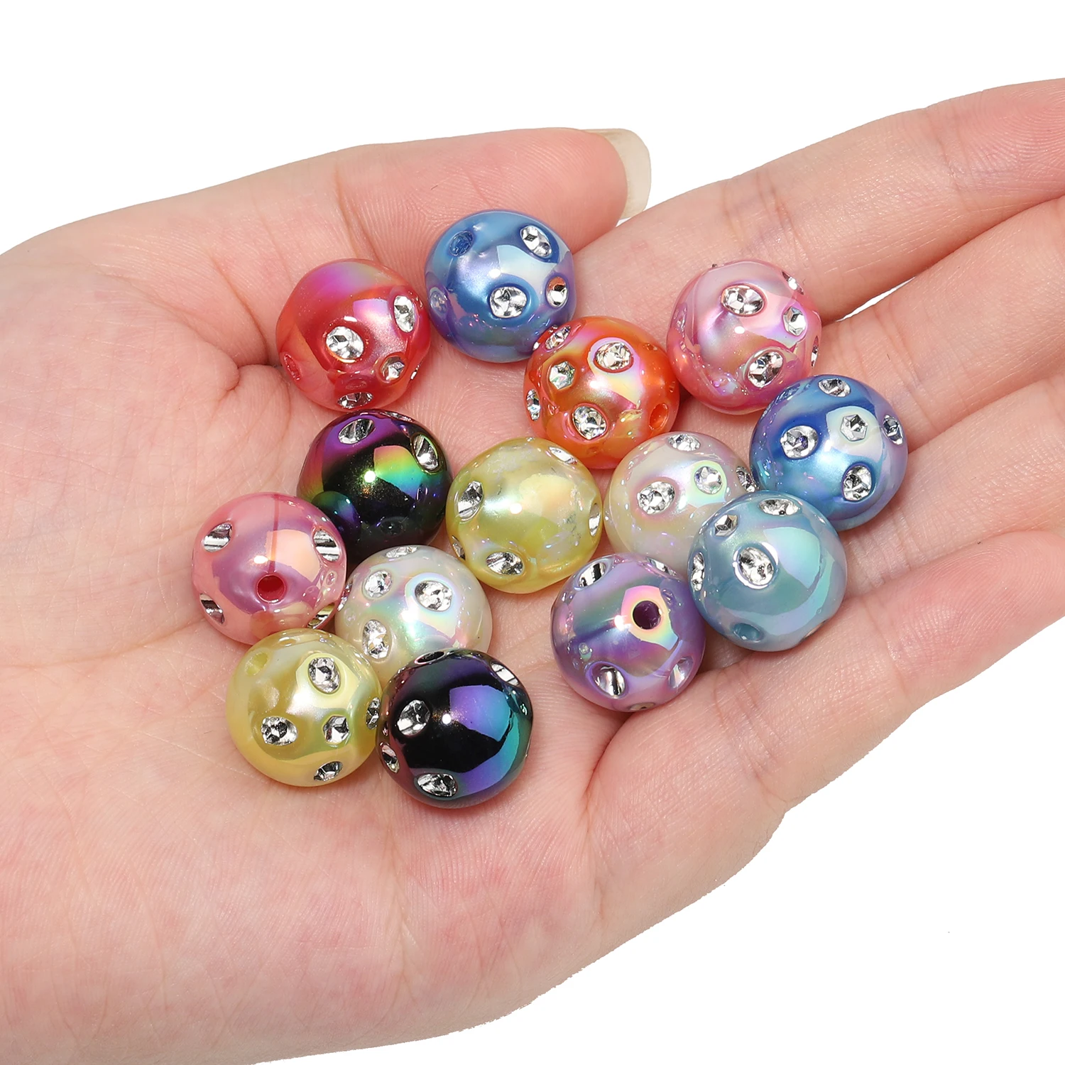 10pcs 15mm Mixed Color Rhinestone Acrylic Beads DIY Pen Design Spacer Bead for Jewelry Making DIY Bracelets Crafts Supplies