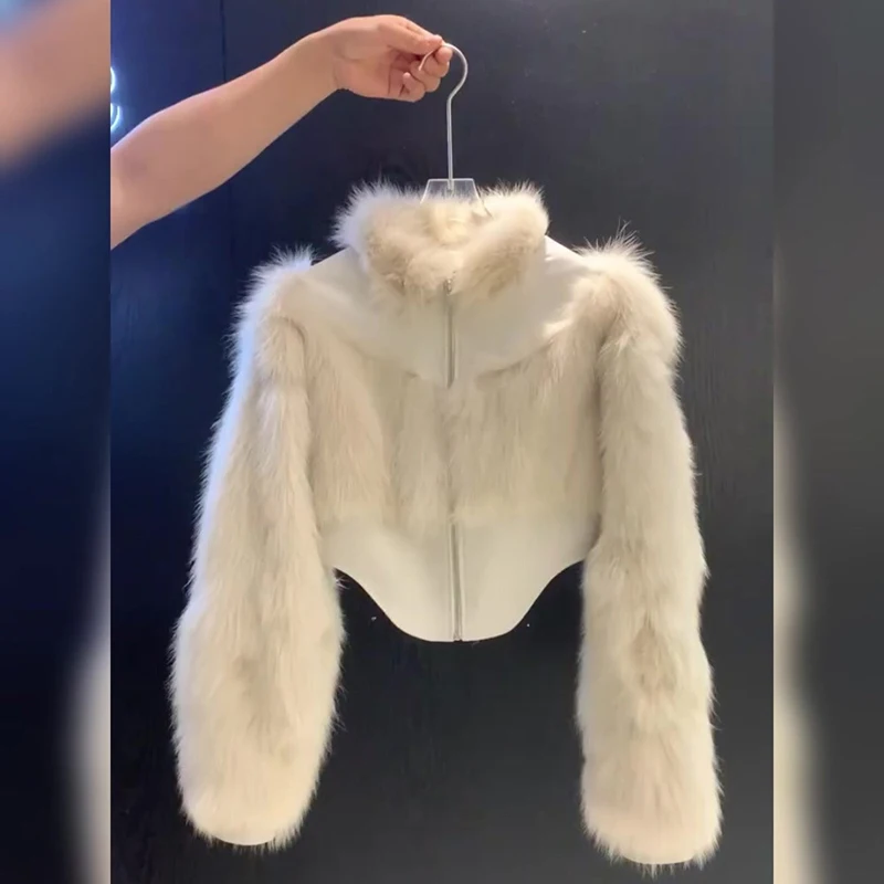 

MEXZT Cropped Faux Fur Coat Women Fashion Elegant Patchwork Fluffy Jacket Winter Ladies Korean Long Sleeve Furry Outerwears New