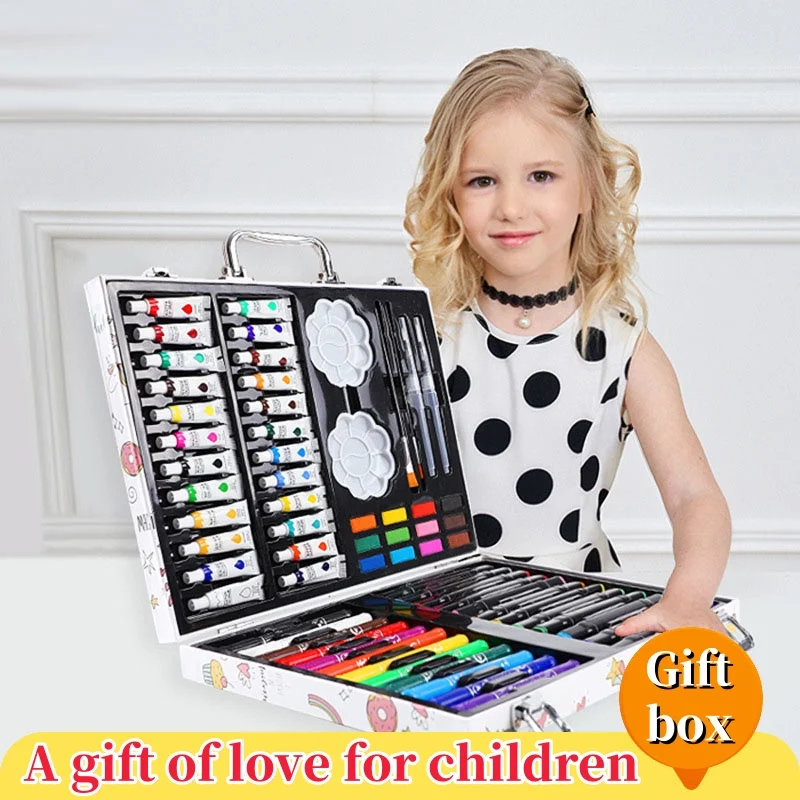 66Pcs Kids Art Painting Supplies Set, Watercolor Markers Wooden Paint Brushes Drawing Kit for Students Children Art Crafts