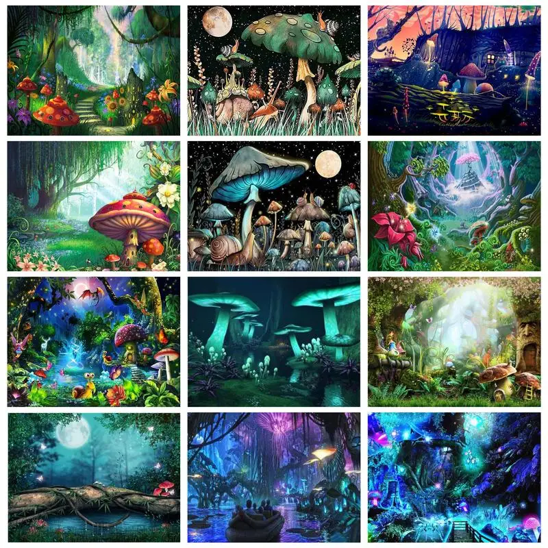 GATYZTORY Fantastic Painting By Numbers Mushroom Forest Drawing By Numbers Unique Gift For Adults DIY Set Handpainted Paint Kit