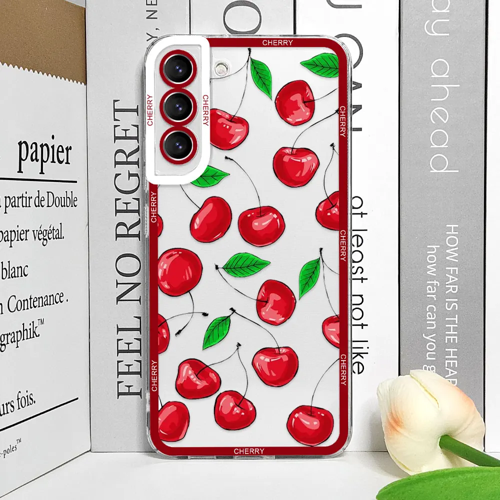 Strawberry Cherry Soft Phone Case for Samsung Galaxy S20 S21 S22 S23 Ultra Plus FE 5G Clear Soft TPU Cover for Samsung S24 Funda