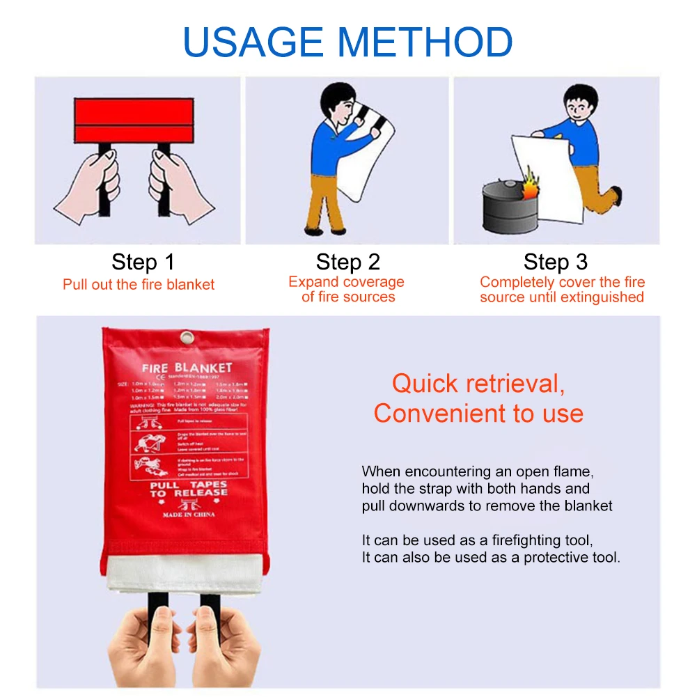 Огнеупорное одеяло, аварийное огнеупорное одеяло, теплоизоляционное огнеупорное одеяло для кухни, камина, гриля, автомобиля, кемпинга