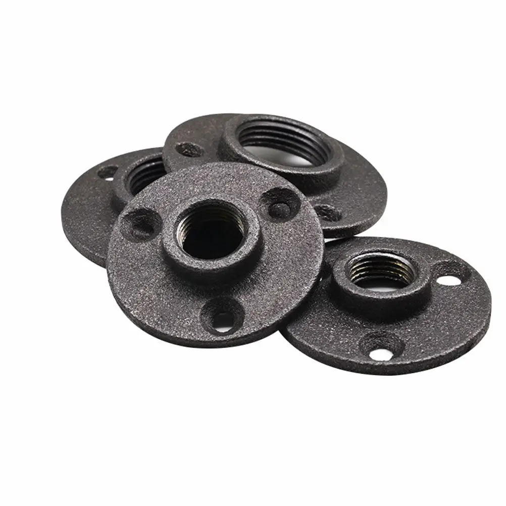 10Pcs Wall Mounted Flange Iron Pipe Fittings Malleable Threaded Floor Flange Industrial Shelving Curtain Rail Base