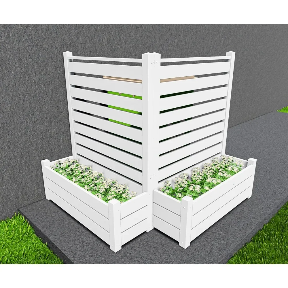 

No-Dig Air Conditioner Fence 36"W X 45"H White Vinyl Privacy Fence with Planter Box for Trash Can Pool Equipment (2 Panels)