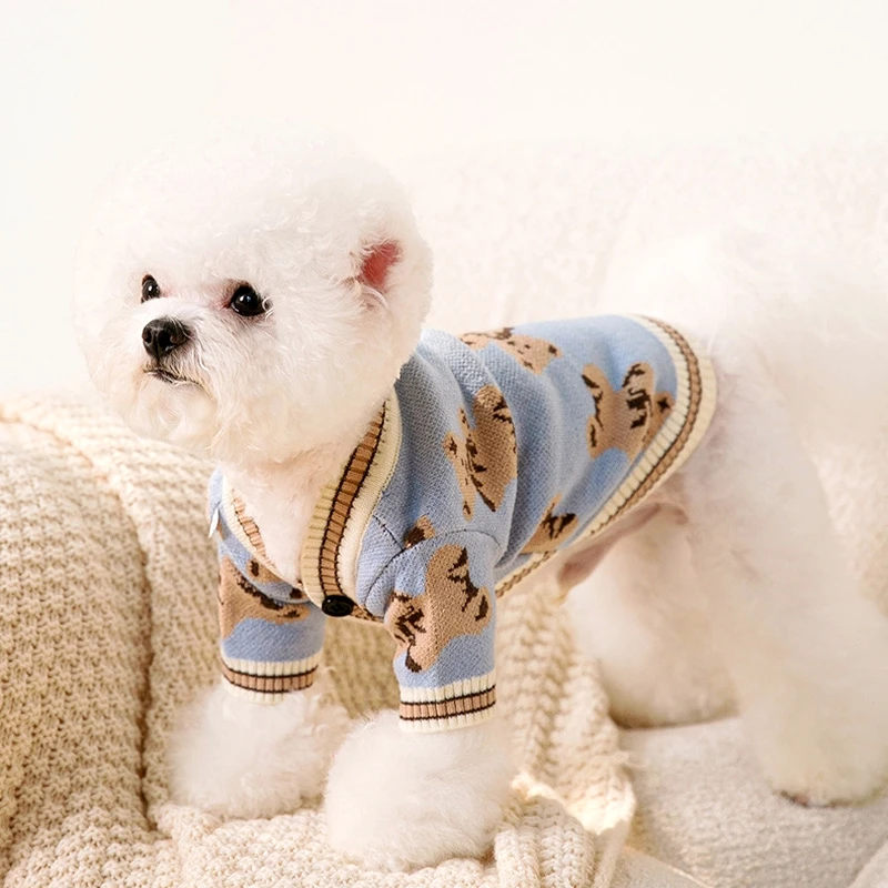 Pet Dog Sweater for Small Medium Dogs Puppy Cat Bear Pattern Cardigan Chihuahua Greyhound Clothes Coat Outfit Costume