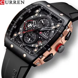 Curren 8442 Business Quartz Unique Square Watches with Large Dial Sport Silicone Bands watches for men часы мужские наручные