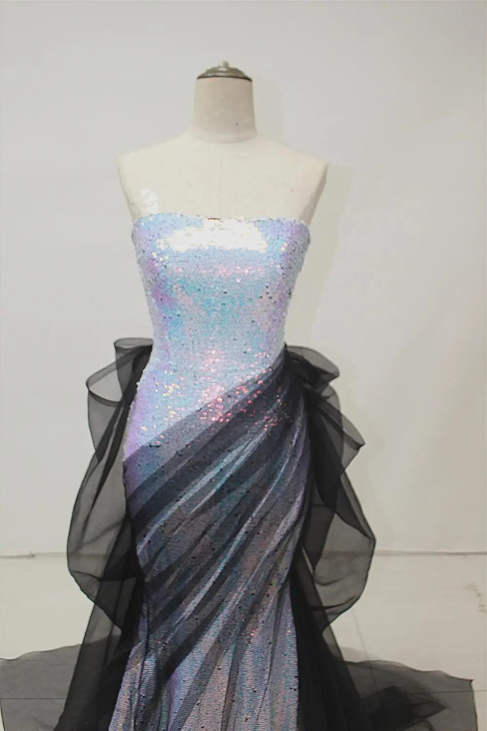 Robe de Soirée de Forme Sirène en Tulle pour Mariée, Tenue Éducative, Sans Bretelles, à Lacets dans le Dos, à Volants, à Paillettes, Quelle que soit la Longue Tenue, Nouvelle Collection