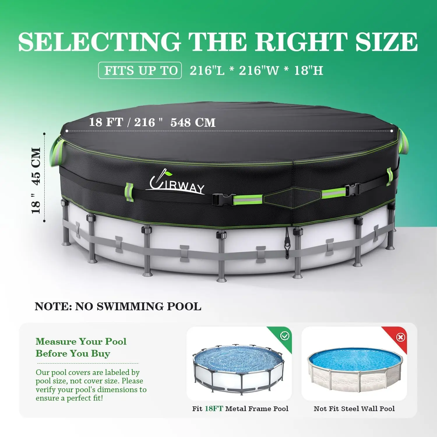 500D Winter Pool Cover 18FT Round [Upgraded Heavy Duty Thick Fabric] | New Super Windproof Gel-Coated Tarp Straps, Fit Round