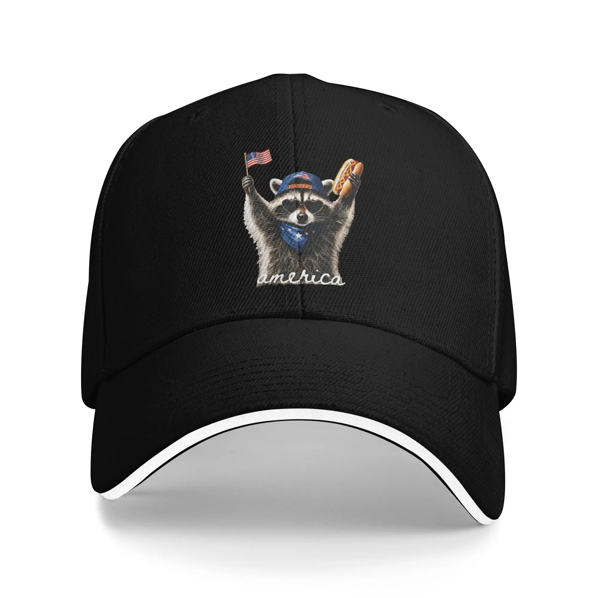 Summer USA America Raccoon Hot Dog 1776-2026 4th of July 250 Years Baseball Cap Fitted Retro Trucker Hat Men Sun Snapback Cap