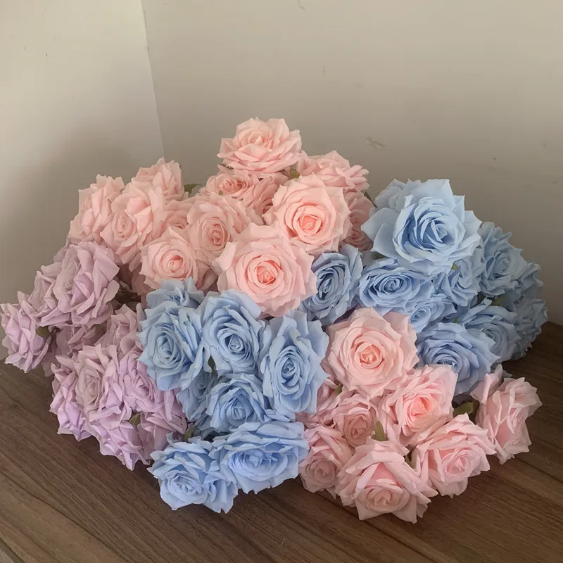 9Heads Roses Bouquet Artificial Flower light pink blue purple Rose Fake Rose Living Room  Decoration Wedding