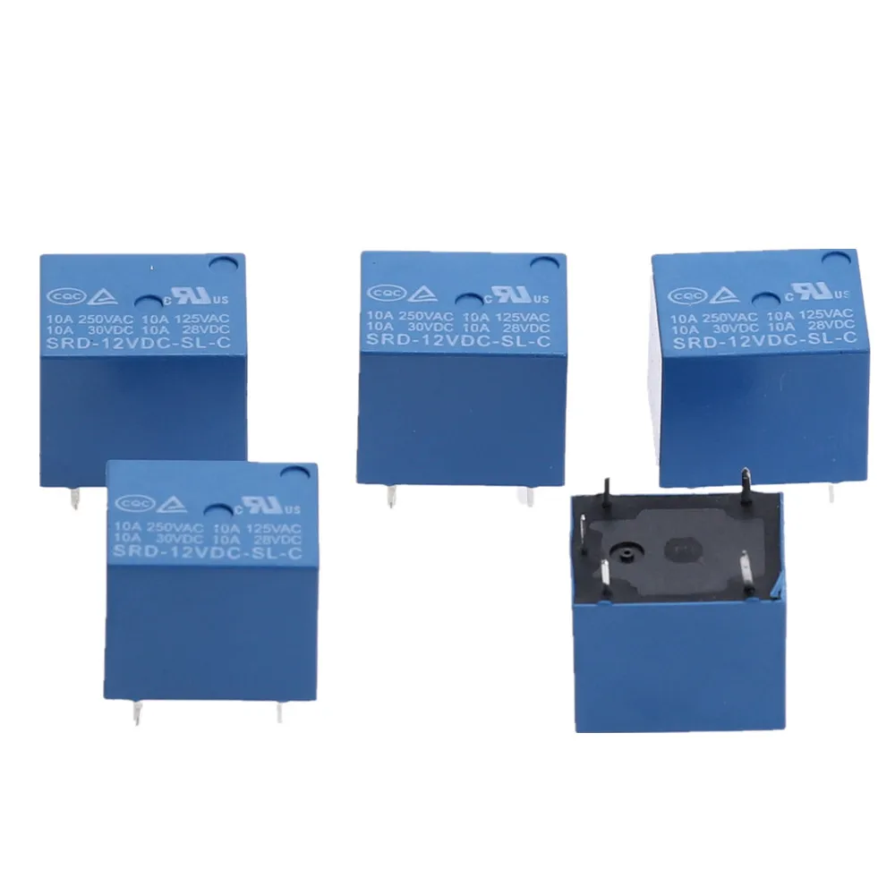 Mini módulo SRD-12VDC-SL-C DC, 3V, 5V, 12V, 24V, SPDT, 5 pines, bobina de plástico, relé de potencia, azul, 5 uds.