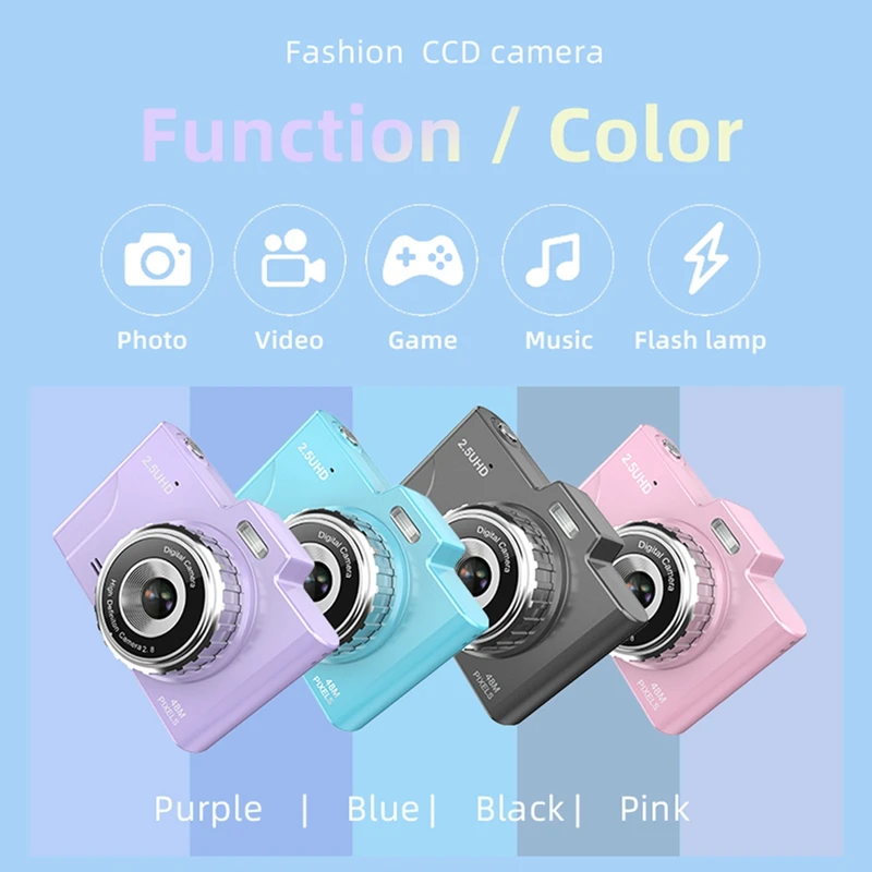 1080P Kid Camera 48MP Dual Lenses 8X Optical Zoom Mini CCD Camera 2.8In TFT Screen Great Gift For Kids