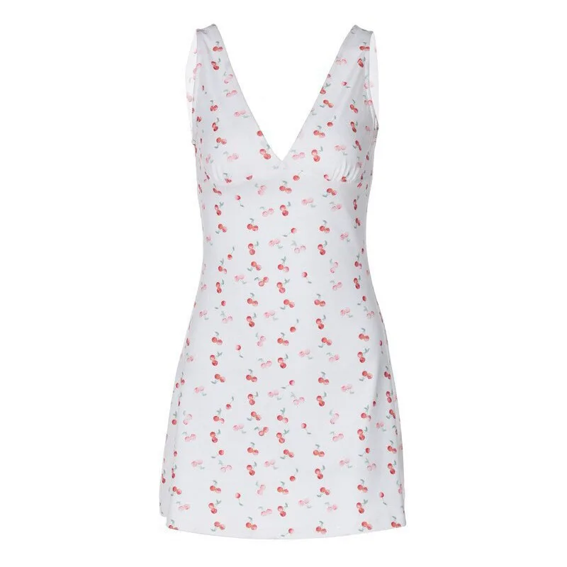 Women's Summer New Pure Seductive Style    Small Floral Print V-Neck Sleeveless Fitted Short Dress