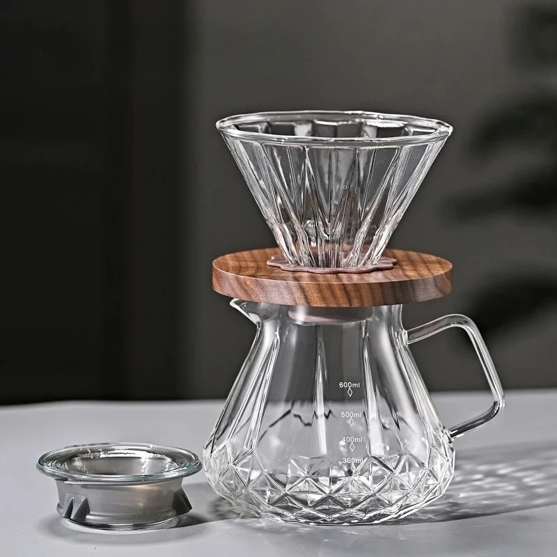 

Pour Over Coffee Maker Set,Borosilicate Glass Carafe with Filter Walnut Handle Drip Coffee Maker for Home Restaurant Camping
