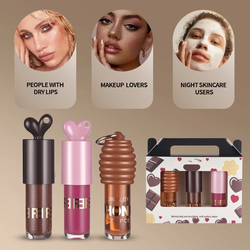 Honey Infused Hydrating Lip Oil Set - Nourishing for Dry Lips,High Shine,Fresh Honey Scent,Lip Gloss,Moisturizing Lip Makeup