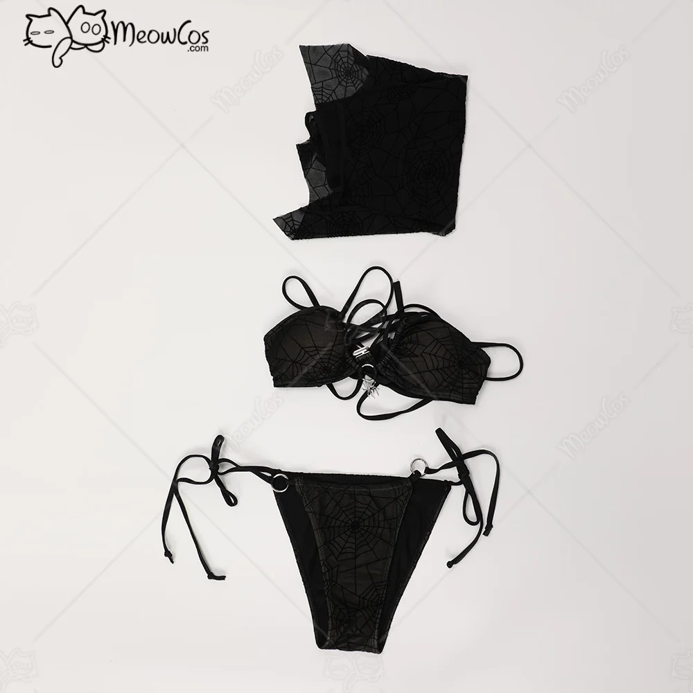 Meowcos Damen Gothic Badeanzug Spider Web Design Dark Style Bademode Set
