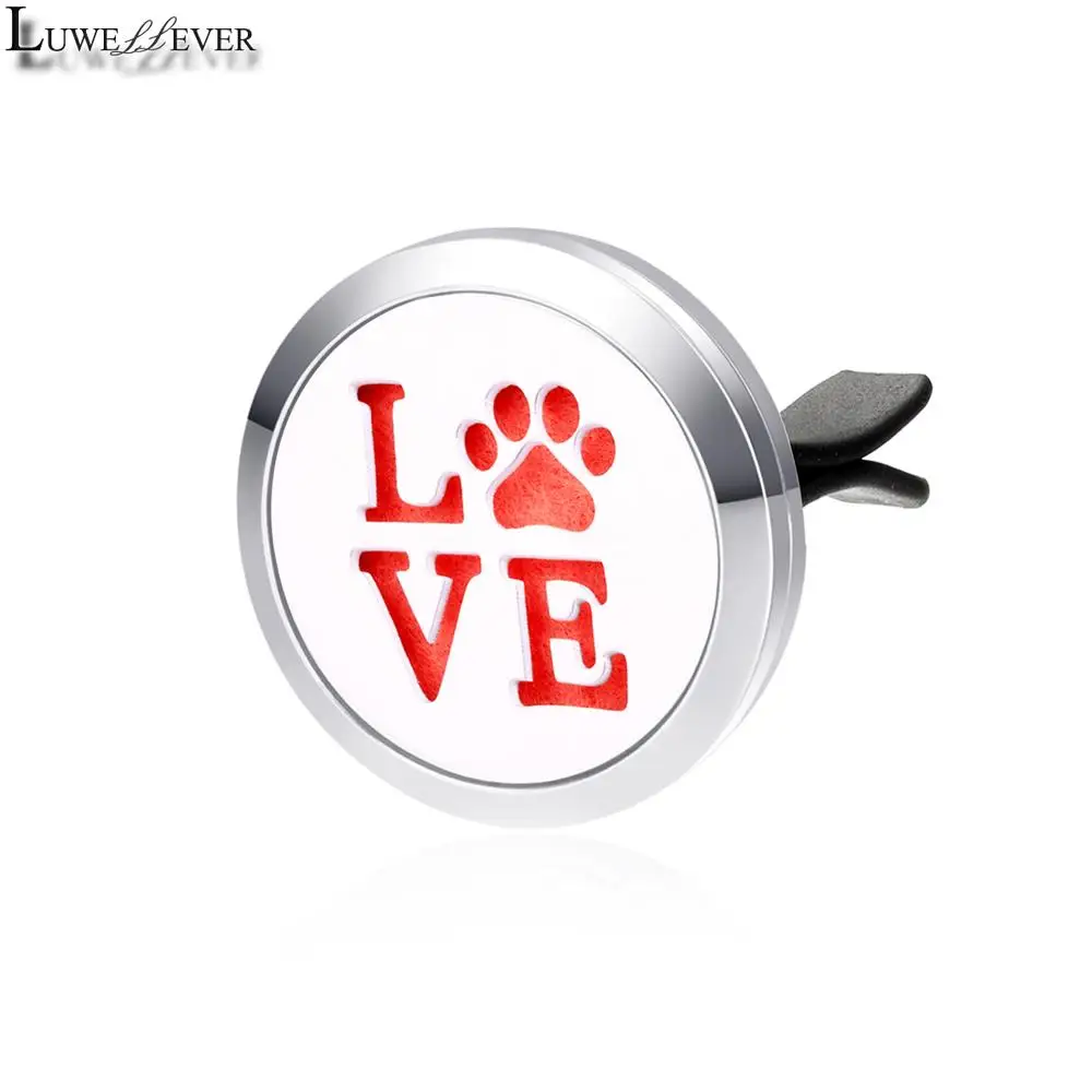 30mm All Stainless Steel Love Dog Car Vent Clip Air Freshener Essential Perfume Oil Diffuser Locket Jewelry Packaging Display