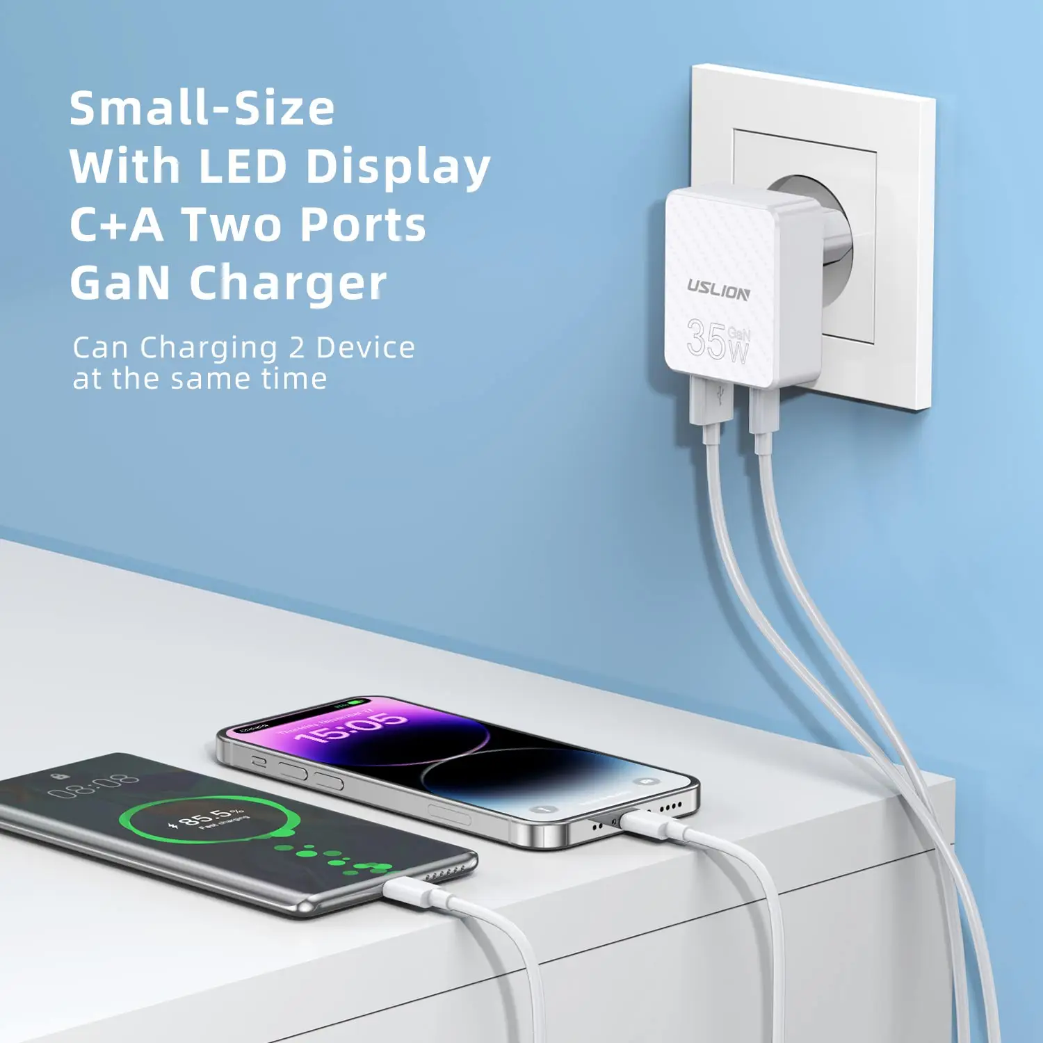 USLION 35W GaN Chargers Fast Charging Charger USB C Charger for iPhone 15 Pro Xiaomi Samsung Oneplus Mobile Phone Wall Adapter